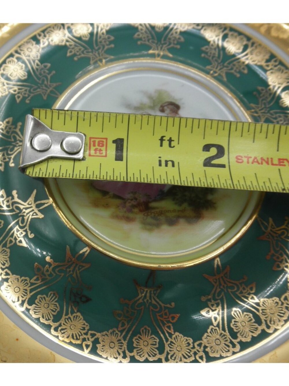 ATQ Hutschenreuther Selb Green Gold Courting Couple Saucer Replacements Set of 5 - Picture 7 of 8